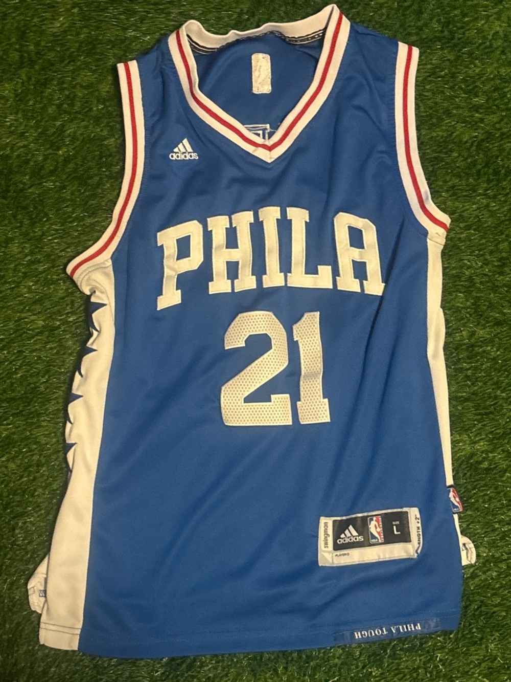 Adidas PHILA Joel Embiid Blue #21 Basketball Jersey Large